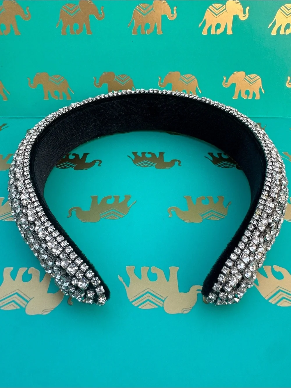 Rhinestone Embellished Black Crystal Headband
